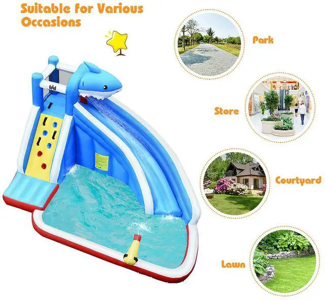 Alt view image 7 of 7 - Costway Inflatable Water Slide Animal Shaped Bounce House Castle Splash Water Pool without Blower