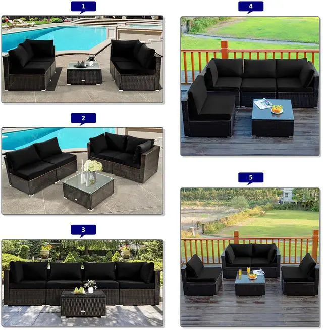 Alt view image 7 of 7 - Costway 6 PCS Patio Wicker Furniture Set 34.5'' Fire Pit Table W/Cover Black