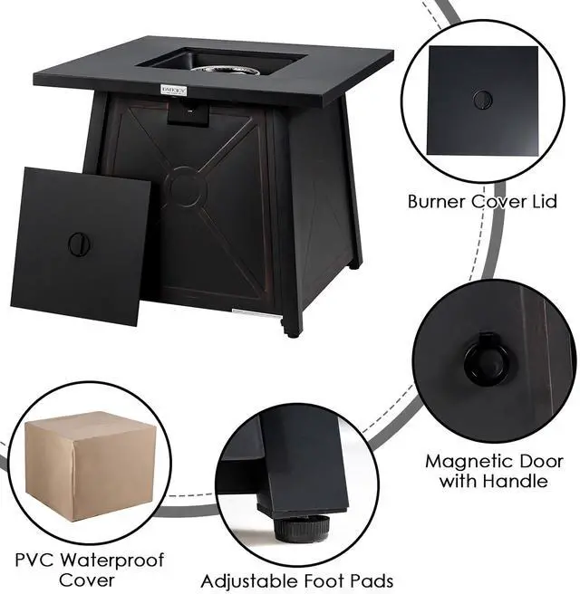 Alt view image 6 of 7 - Costway 7PCS Patio Rattan Furniture Set Fire Pit Table Cover Cushion Off White