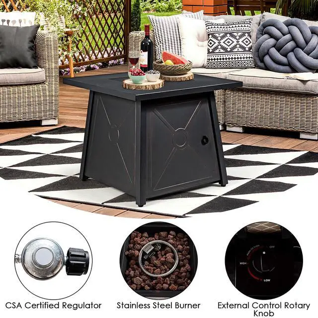 Alt view image 7 of 7 - Costway 7PCS Patio Rattan Furniture Set Fire Pit Table Cover Cushion Off White