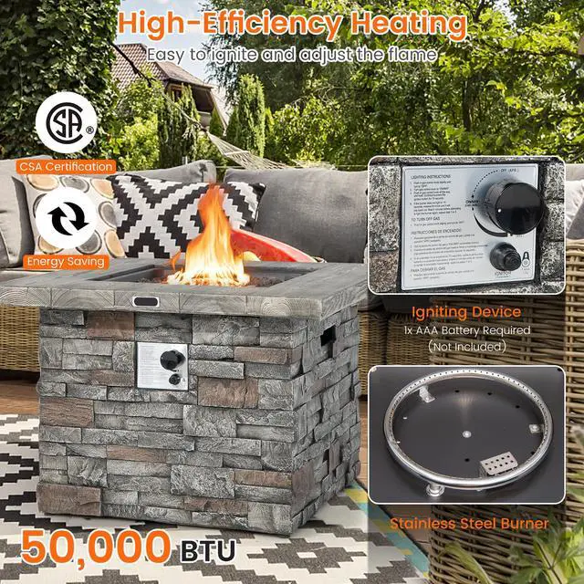Alt view image 6 of 7 - Costway 6 PCS Patio Wicker Furniture Set 34.5'' Fire Pit Table W/Cover Navy Blue