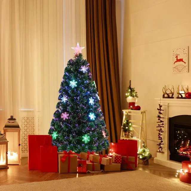 Alt view image 2 of 7 - Costway 4FT Pre-Lit Fiber Optic Christmas Tree Multicolor Lights