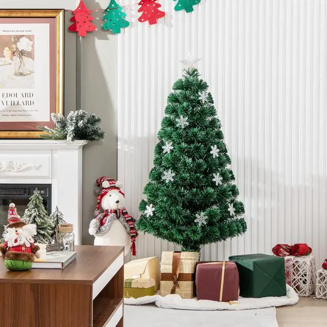 Alt view image 5 of 7 - Costway 4FT Pre-Lit Fiber Optic Christmas Tree Multicolor Lights