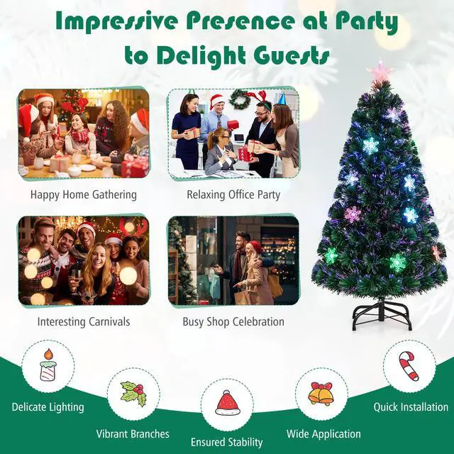 Alt view image 6 of 7 - Costway 4FT Pre-Lit Fiber Optic Christmas Tree Multicolor Lights