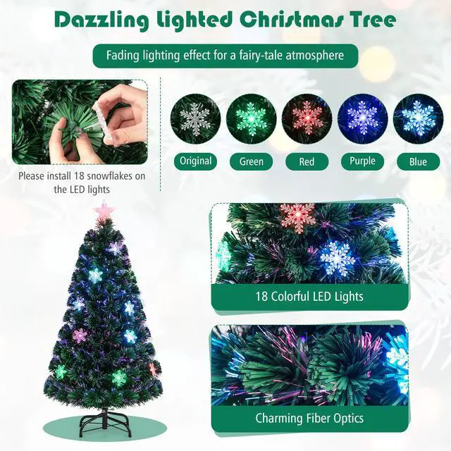 Alt view image 7 of 7 - Costway 4FT Pre-Lit Fiber Optic Christmas Tree Multicolor Lights