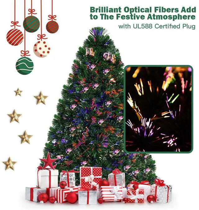 Alt view image 3 of 7 - Costway 4Ft Pre-Lit Fiber Optic PVC Christmas Tree Metal Holiday