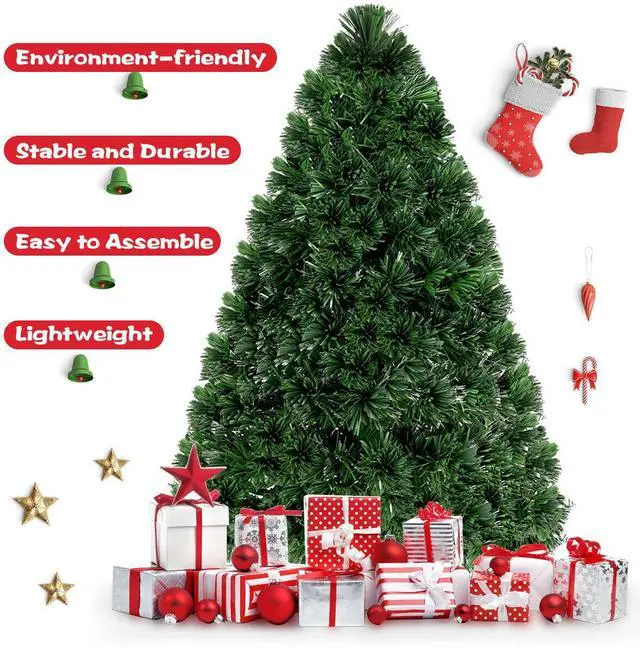 Alt view image 4 of 7 - Costway 4Ft Pre-Lit Fiber Optic PVC Christmas Tree Metal Holiday