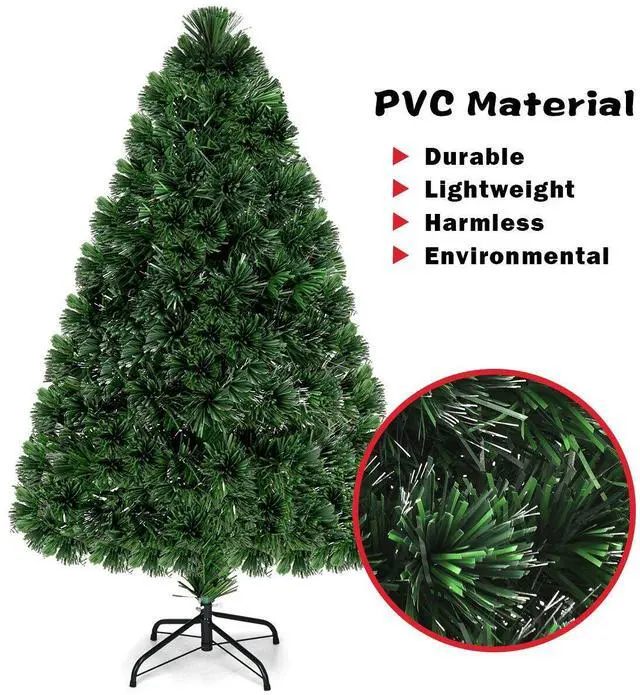 Alt view image 5 of 7 - Costway 4Ft Pre-Lit Fiber Optic PVC Christmas Tree Metal Holiday