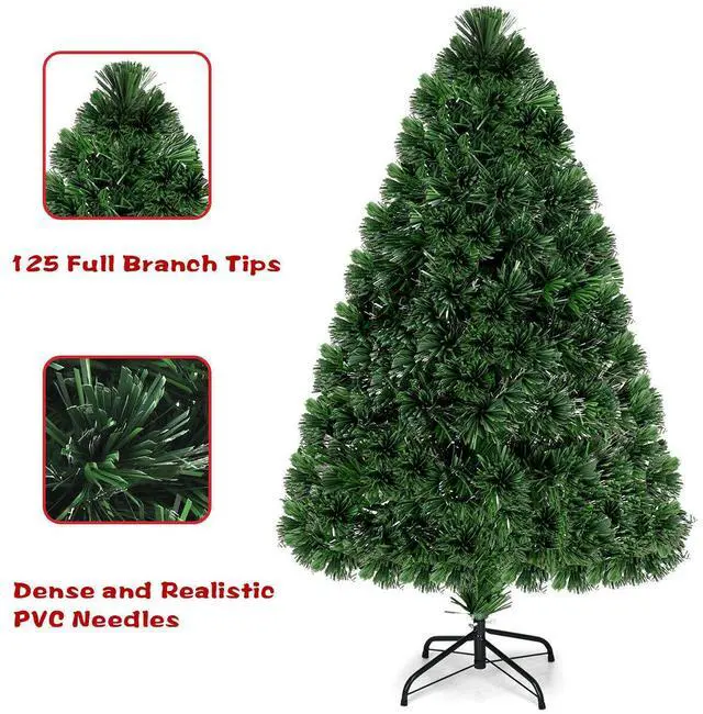 Alt view image 6 of 7 - Costway 4Ft Pre-Lit Fiber Optic PVC Christmas Tree Metal Holiday