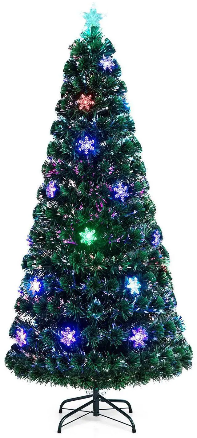 Main image of Costway 6FT Pre-Lit Fiber Optic Christmas Tree Multicolor Lights