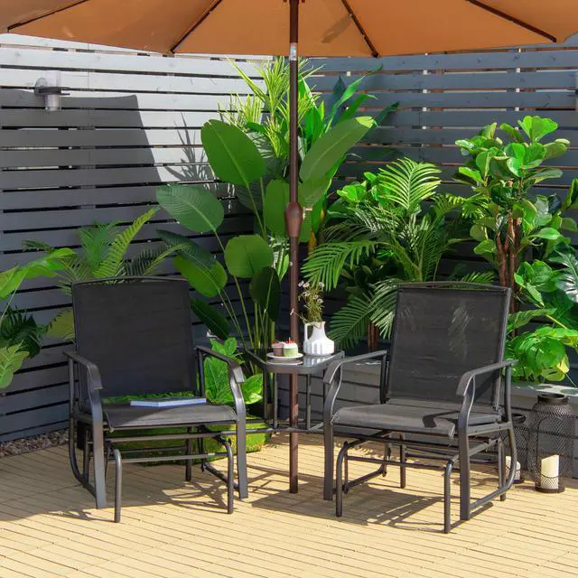 Alt view image 2 of 7 - Costway Double Swing Glider Chair Rocker Glass Table Umbrella Hole Black