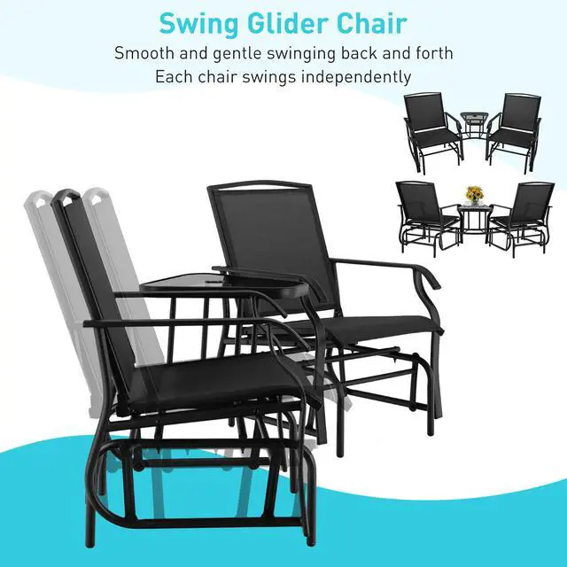 Alt view image 6 of 7 - Costway Double Swing Glider Chair Rocker Glass Table Umbrella Hole Black