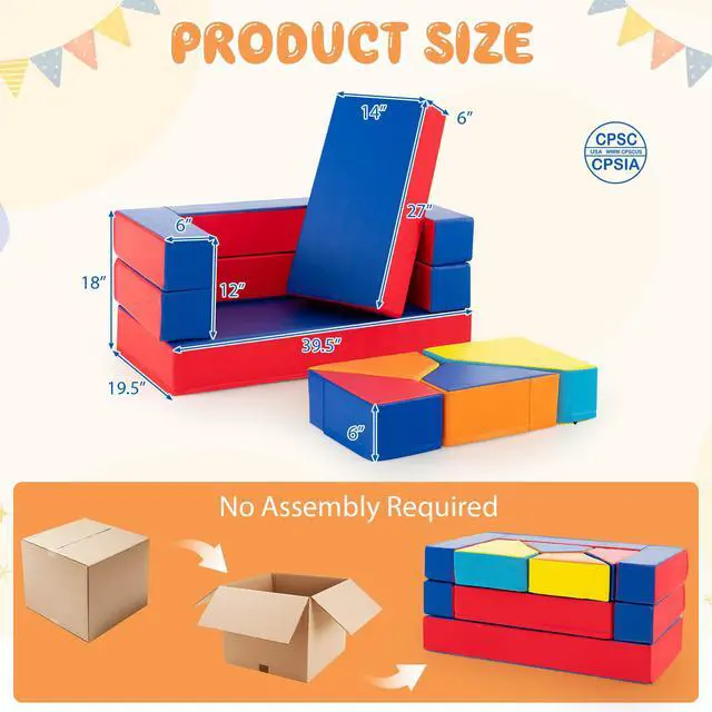 Alt view image 3 of 7 - Costway 4-in-1 Crawl Climb Foam Shapes Playset Softzone Toy Toddler Preschoolers Kids Multi-color
