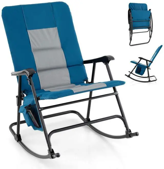 Main image of Costway Oversized Folding Rocking Chair with Metal Frame Armrests Side Pocket for Backyard