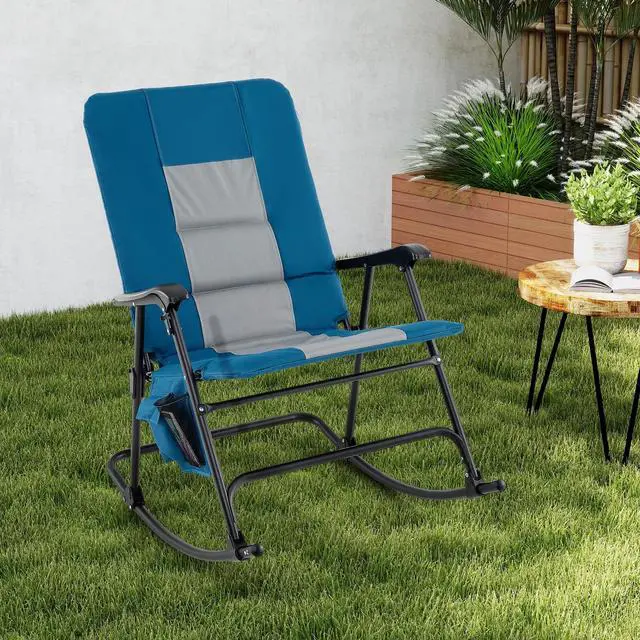 Alt view image 2 of 7 - Costway Oversized Folding Rocking Chair with Metal Frame Armrests Side Pocket for Backyard