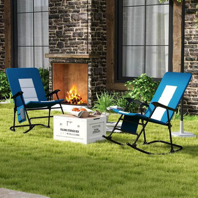 Alt view image 5 of 7 - Costway Oversized Folding Rocking Chair with Metal Frame Armrests Side Pocket for Backyard