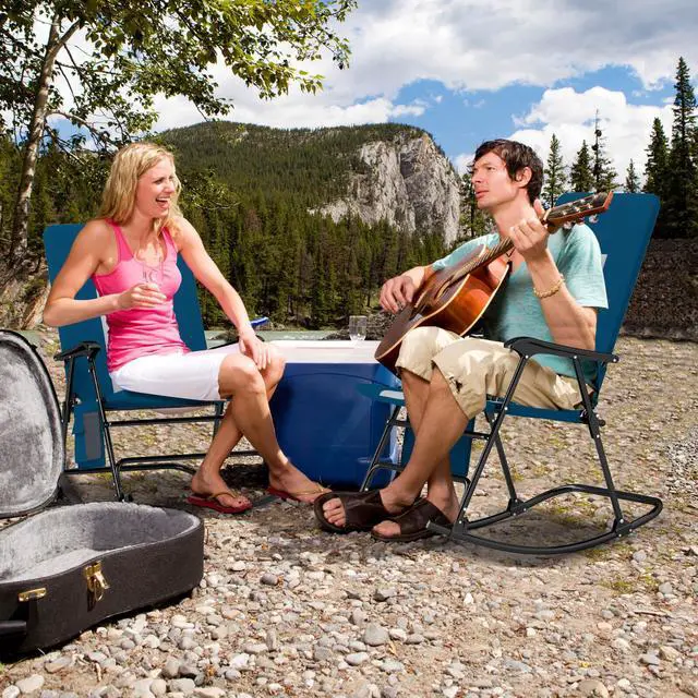 Alt view image 4 of 7 - Costway Oversized Folding Rocking Chair with Metal Frame Armrests Side Pocket for Backyard