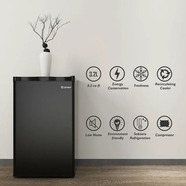 Alt view image 6 of 14 - Costway 3.2 Cu.Ft. Compact Refrigerator Mini Dorm Small Fridge Freezer Reversible Door
