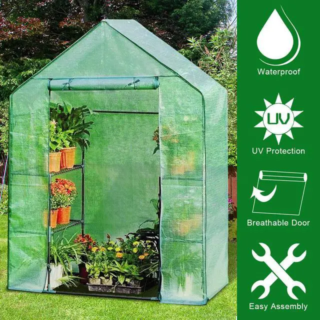 Alt view image 8 of 14 - Costway Portable Mini Walk In Outdoor 4 Tier 8 Shelves Greenhouse