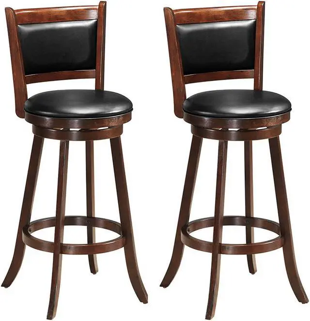 Main image of Costway Set of 2 29'' Swivel Bar Height Stool Wood Dining Chair Upholstered Seat Panel Back Espresso