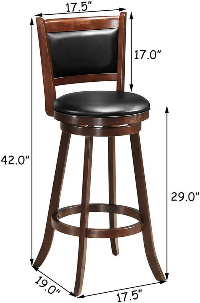 Alt view image 3 of 14 - Costway Set of 2 29'' Swivel Bar Height Stool Wood Dining Chair Upholstered Seat Panel Back Espresso