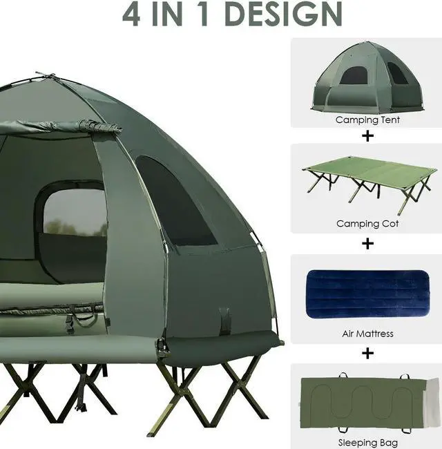 Alt view image 2 of 7 - 2-Person Compact Portable Pop-Up Tent/Camping Cot w/ Air Mattress & Sleeping Bag