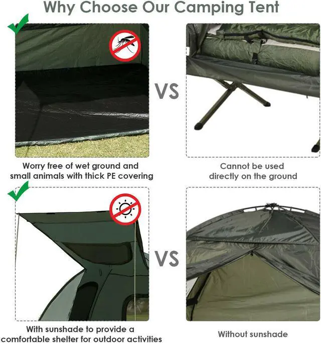 Alt view image 5 of 7 - 2-Person Compact Portable Pop-Up Tent/Camping Cot w/ Air Mattress & Sleeping Bag
