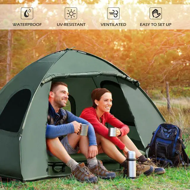 Alt view image 6 of 7 - 2-Person Compact Portable Pop-Up Tent/Camping Cot w/ Air Mattress & Sleeping Bag