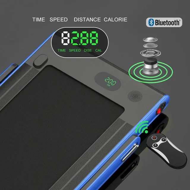 Alt view image 5 of 6 - 2.25HP 2 in 1 Folding Treadmill W/Bluetooth Speaker Remote Control Home Gym Blue