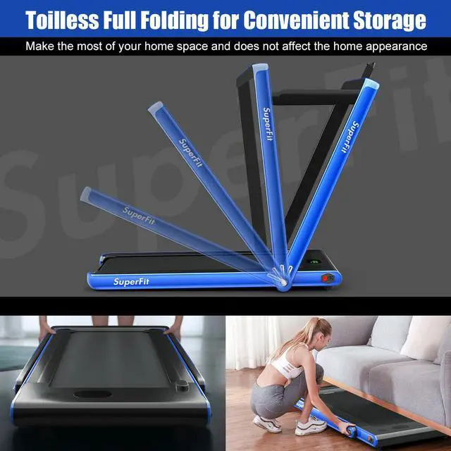 Alt view image 4 of 6 - 2.25HP 2 in 1 Folding Treadmill W/Bluetooth Speaker Remote Control Home Gym Blue