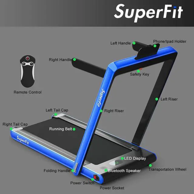 Alt view image 2 of 6 - 2.25HP 2 in 1 Folding Treadmill W/Bluetooth Speaker Remote Control Home Gym Blue