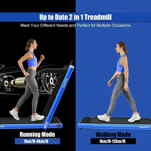 Alt view image 3 of 6 - 2.25HP 2 in 1 Folding Treadmill W/Bluetooth Speaker Remote Control Home Gym Blue