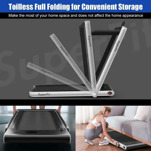 Alt view image 4 of 7 - 2.25HP 2 in 1 Folding Treadmill W/Bluetooth Speaker Remote Control Home Gym Silver