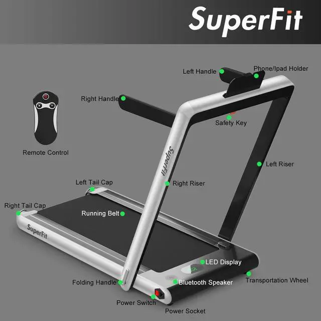 Alt view image 2 of 7 - 2.25HP 2 in 1 Folding Treadmill W/Bluetooth Speaker Remote Control Home Gym Silver
