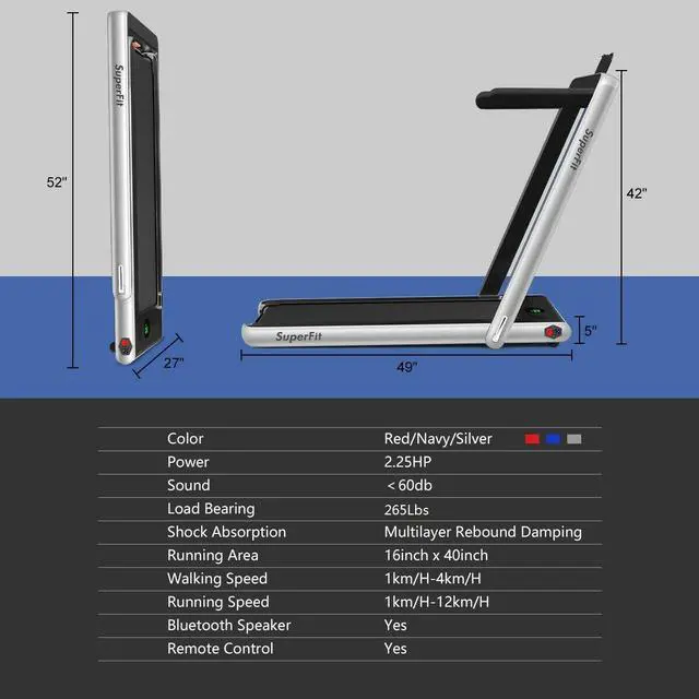 Alt view image 5 of 7 - 2.25HP 2 in 1 Folding Treadmill W/Bluetooth Speaker Remote Control Home Gym Silver
