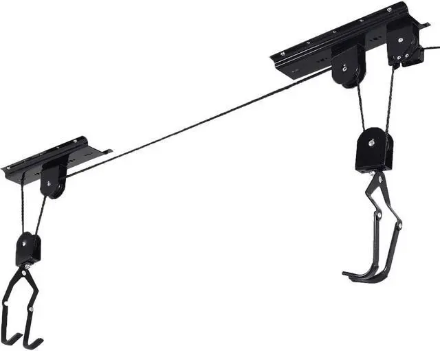 Alt view image 2 of 5 - Bike Bicycle Lift Ceiling Mounted Hoist Storage Garage Hanger Pulley Rack