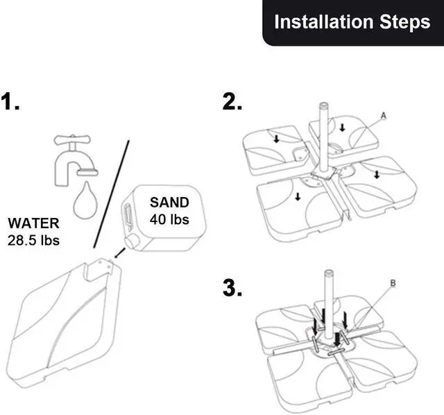 Alt view image 3 of 7 - 20" Patio Offset Umbrella Base Stand Weights Sand Water Filled Base Plate Set