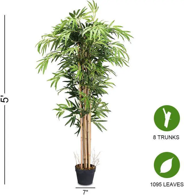 Alt view image 2 of 7 - 5-Feet Artificial Bamboo Silk Tree Green Indoor-Outdoor Home Decorative Planter