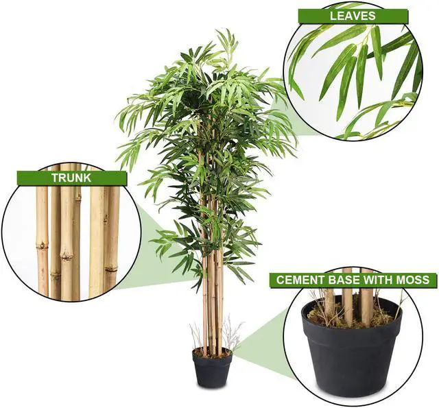 Alt view image 6 of 7 - 5-Feet Artificial Bamboo Silk Tree Green Indoor-Outdoor Home Decorative Planter