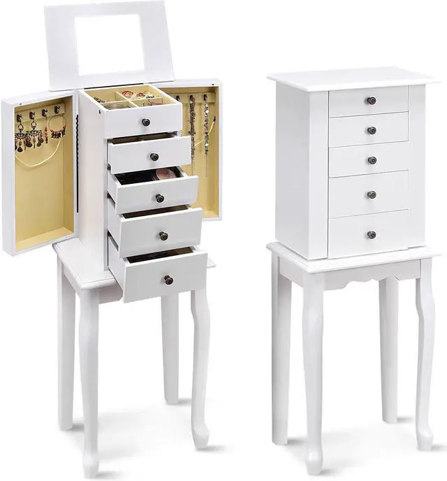 Alt view image 6 of 7 - Jewelry Cabinet Armoire Storage Chest Stand Organizer Christmas w/ Mirror White