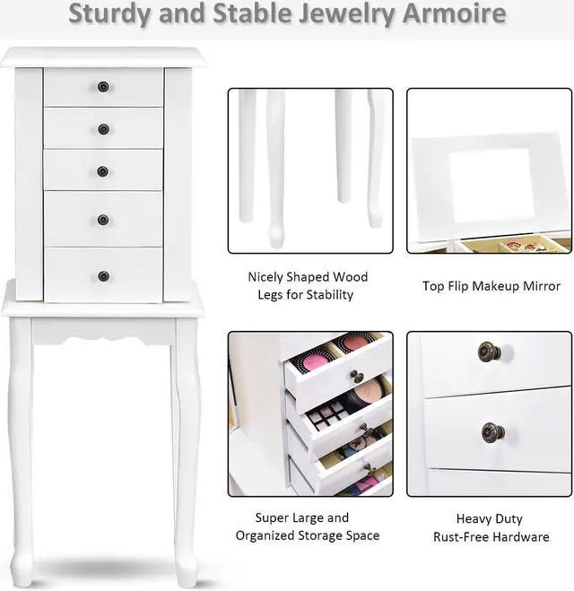 Alt view image 3 of 7 - Jewelry Cabinet Armoire Storage Chest Stand Organizer Christmas w/ Mirror White