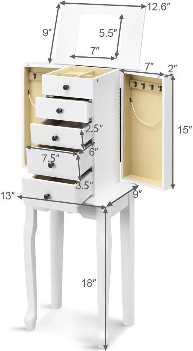 Alt view image 4 of 7 - Jewelry Cabinet Armoire Storage Chest Stand Organizer Christmas w/ Mirror White