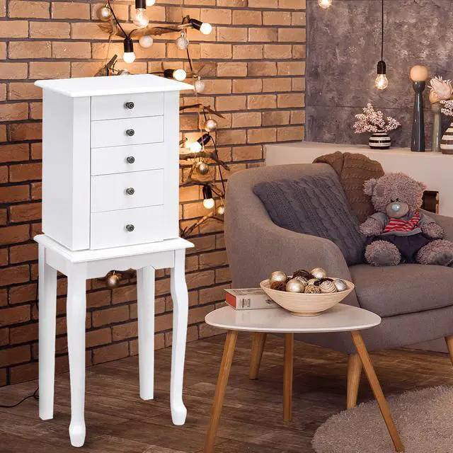 Alt view image 5 of 7 - Jewelry Cabinet Armoire Storage Chest Stand Organizer Christmas w/ Mirror White