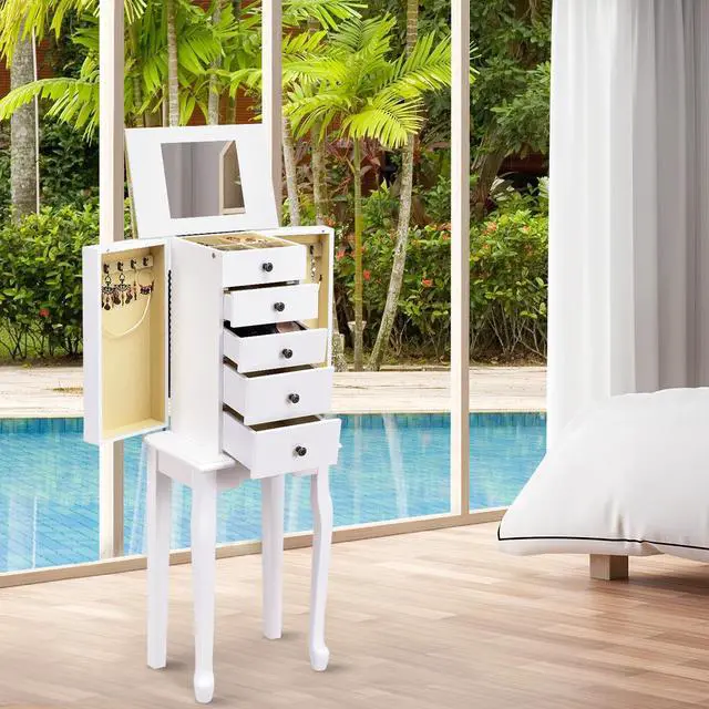 Alt view image 7 of 7 - Jewelry Cabinet Armoire Storage Chest Stand Organizer Christmas w/ Mirror White