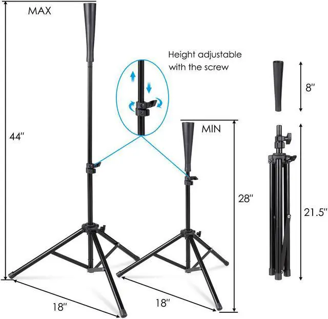 Alt view image 4 of 7 - Goplus Baseball Softball Batting Tee Tripod Training Height Adjustable 28" - 44"