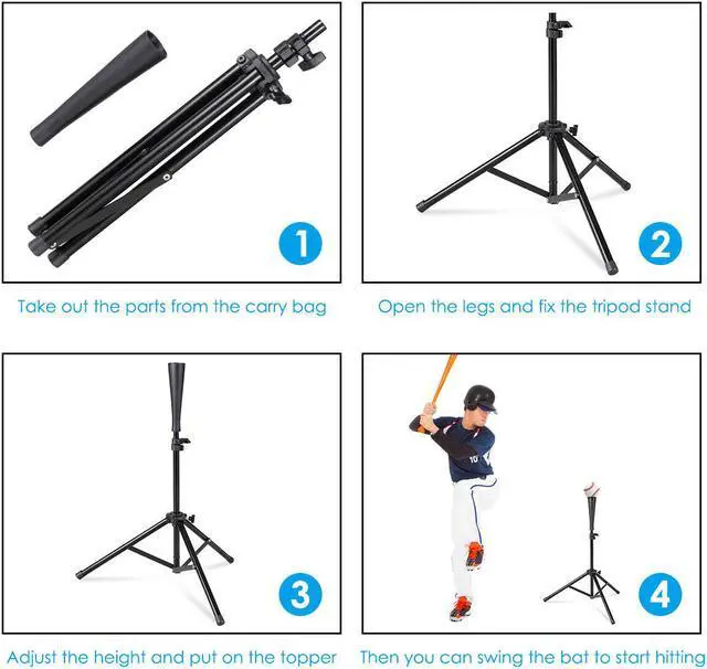 Alt view image 5 of 7 - Goplus Baseball Softball Batting Tee Tripod Training Height Adjustable 28" - 44"
