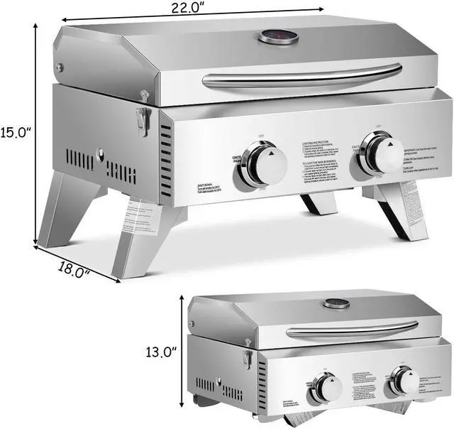 Alt view image 3 of 7 - 2 Burner Portable Stainless Steel BBQ Table Top Propane Gas Grill Outdoor Camp