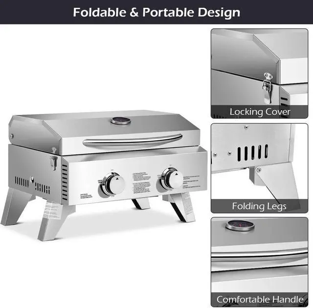 Alt view image 2 of 7 - 2 Burner Portable Stainless Steel BBQ Table Top Propane Gas Grill Outdoor Camp