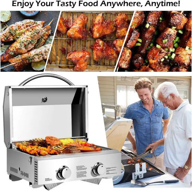 Alt view image 6 of 7 - 2 Burner Portable Stainless Steel BBQ Table Top Propane Gas Grill Outdoor Camp
