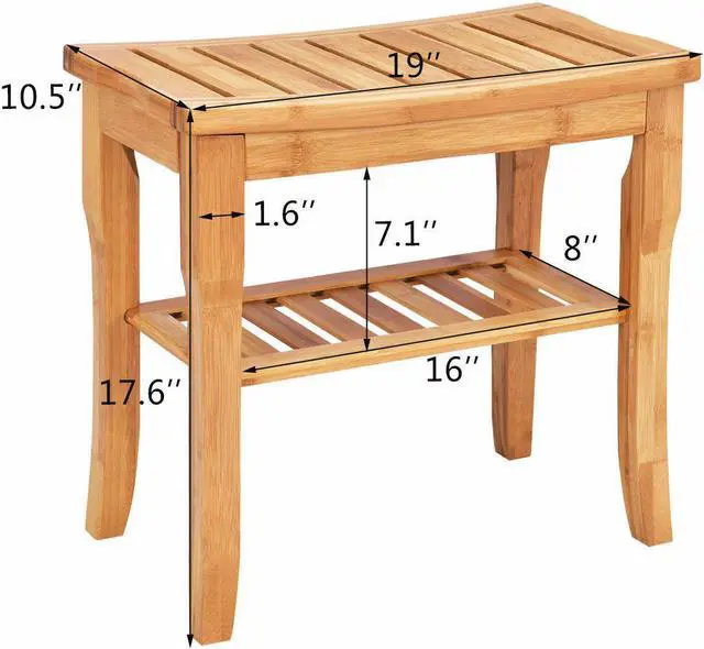 Alt view image 2 of 7 - Shower Seat Bench Bamboo Bathroom Spa Bath Organizer Stool with Storage Shelf